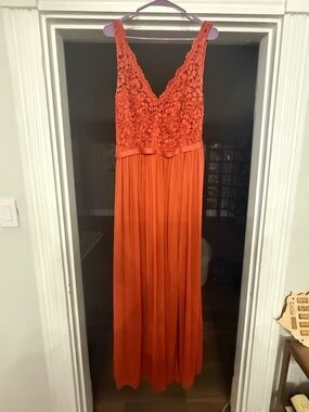 David’s Bridal Sleeveless Lace Bodice Maxi Dress in Burnt Orange